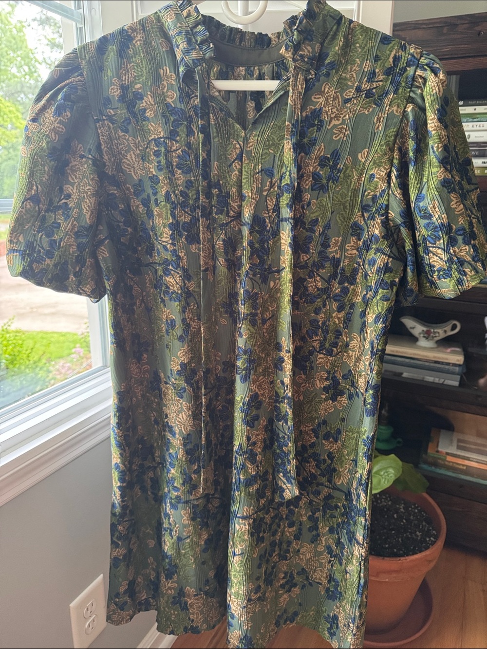 Floral Green Mini Dress with Blue Accents